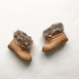 Zara beige faux fur cuffed  ankle  boots EUC  size 20(5)